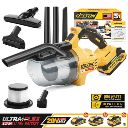 เครื่องดูดฝุ่นแบบมือจับไร้สาย (พร้อมแบตเตอรี่) DELTON รุ่น CV-501B ULTRAFLEX 20V 4AH_12